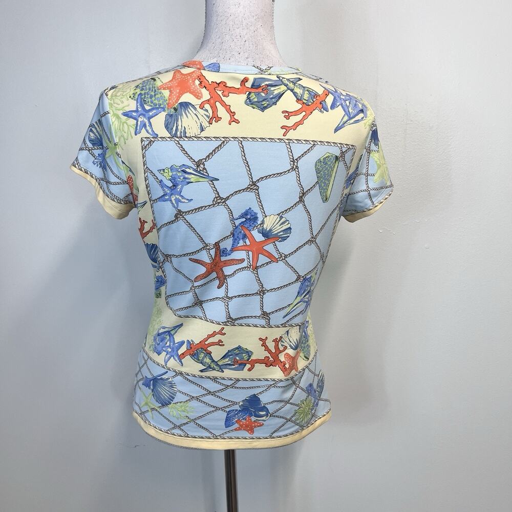 J. McLaughlin Top T Shirt size Small Blue Orange Starfish Shells Ocean Beach - Picture 7 of 8